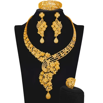 GODKI Stor Luksus Blomst Boom Kvinder Engagement Cubic Zirconia Halskæde Øreringe Dubai Smykker Sæt Smykker Afhængighed