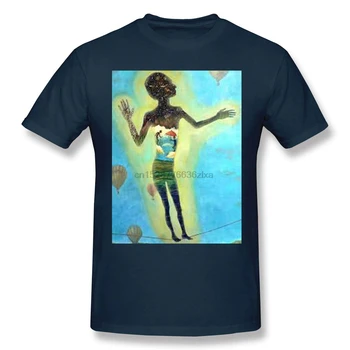 Herre Abstrakt Kunst Stil Bomuld T-Shirt Navy med Korte Ærmer