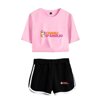 Ny Sport sætter Kvinder Charli Damelio Is Og Splatter Kvinder To delt Sæt Shorts+dejlig T-shirt til Pige, Korte Pullover Print Sød