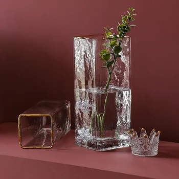 Europæiske Luksuriøse Glas Blomstervaser Aureate Flaske Blomstervaser Indgået Desktop Ornament Boligindretning, Firkantet Vase
