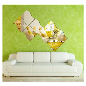 6stk/masse 3D-Spejlet Dekorative Klistermærker Akryl Spejl Bølge Form Wall Sticker Stue, Soveværelse Montering Værelse Art Home Decor
