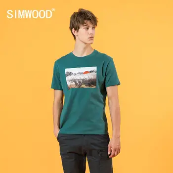 SIMWOOD 2020 landskab digital print t-shirt mænd efteråret nye kort ærme toppe plus size bomuld tshirt SJ170520