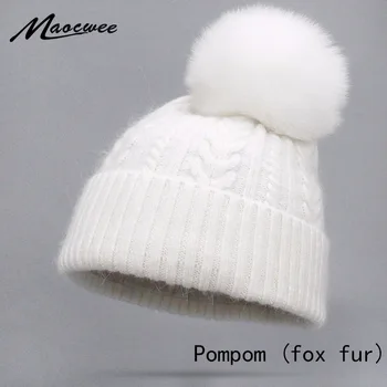 Nye Enkle Vinter Kanin Pels Beanie Hue Med Ægte Pels Pom Pom Hat Til Kvinder Farverige Skullies Varm Kvindelige Cap