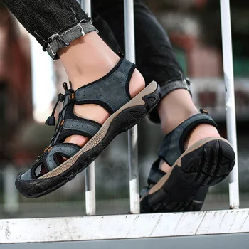 2020 Nye Sommer Flip Flop Mænd, Åndbar Høj Kvalitet i Ægte Læder Sandaler Mand Lejligheder Mode Afslappet Strand Mænds sko Størrelse 46
