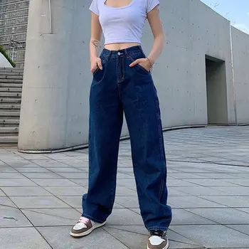 Europa Og Amerika Efterår Forår Kvinder Jeans Bukser Nye Stil Mode Høj Talje Cool Casual Street Lige Soild Farve Bukser