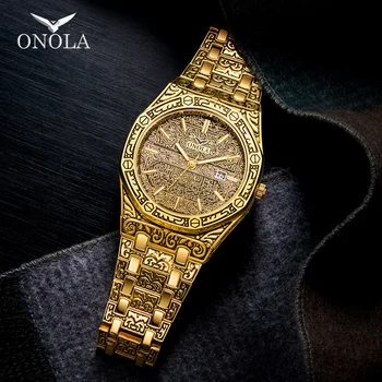 ONOLA vintage skåret watch mand vandtæt Originale steel band armbåndsur mode klassiske designer luksus mærke golden herre ur