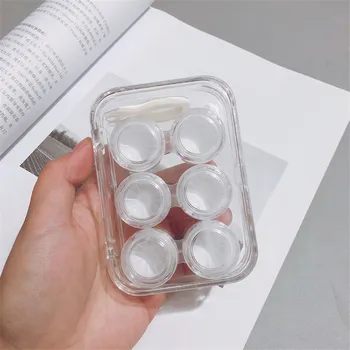 3 par af dobbelt kasser kontaktlinse sag gennemsigtige, Enkle skønhed linse tilfælde kontaktlinse opbevaringsboks gave