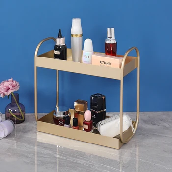 Strygejern Art Makeup Organizer Dobbelt-Lag Makeup Kosmetiske Storage Rack Desktop-Parfume/Lipstick/Neglelak/Smykker Udstillingsstand