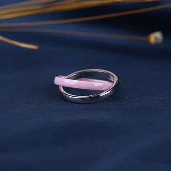 Ny Mode Romantisk Lyserød Keramiske Ring For Kvinder Elsker 1.0 Karat Rhinestone To Lag På Tværs Af Sund Ring Jubilæum Gave