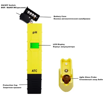 Digital Pocket Pen Type pH-Meter Vand tester med ATC nøjagtighed på 0,01 / baggrundslys / temperatur kompensation funktion 20%