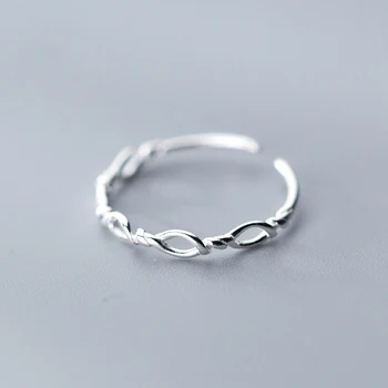 Ægte 925 Sterling Sølv Minimalistisk Geometriske Hule Flettet Reb Justerbar Ring For Fashion Kvinder Part Fine Smykker