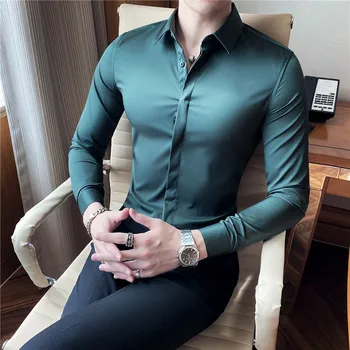 9Colors Britisk Stil Foråret Nye langærmet Shirt til Mænd Tøj 2021 Simple Business Slim Fit Afslappet Bluse Homme Plus Størrelse 4XL