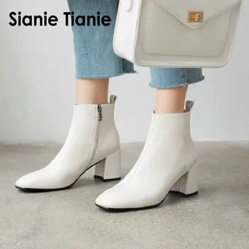 Sianie Tianie høj kvalitet 2020 vinter forår hvid sort dame støvler-pladsen chunky høje hæle ankel støvler til kvinder pumper sko