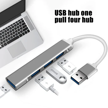 Home Office USB 3.0 Kabel-Arrangør Splitter Høj Hastighed 4 Port Strømforsyning Type-c-HUB Universal Docking Station Aluminium Legering