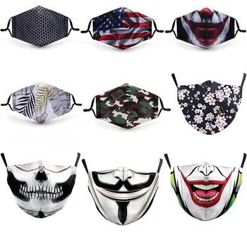 Voksne Unisex Flerfarvet Klovn Masker VIP FASHION Genanvendelige Anti-støv Beskyttelseslag ansigtsmasker Sjove Stor Mund Joker Trykt Masker