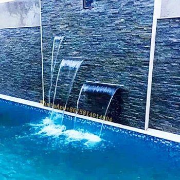 Rustfrit stål swimmingpool vandfald overløbskant med led strip til wall garden udendørs,Springvand, vandfald dyse