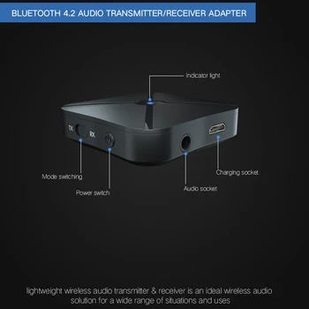 Kebidu Trådløse Bluetooth Receiver Music AUX-Senderen 4.2 Audio Adapter 3,5 mm Universal 2 in1 AUX Til MP3-PC, Smartphone PK B6