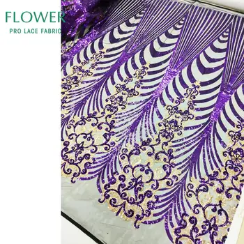 Sølv Sequined Broderet Net Lace Fabrics Drys Guld Pailletter 2019 Nyt Design Afrikanske Nigerianske Bryllup Kjoler Net-Materiale