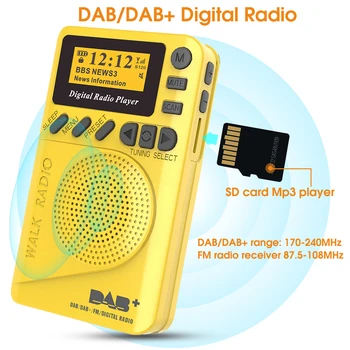 Mini Pocket DAB-Radio FM-Modtager RDS-Med LED Display og Bærbare MP3-Afspiller Støtte TF Kort Sove Tid, der Indstilles