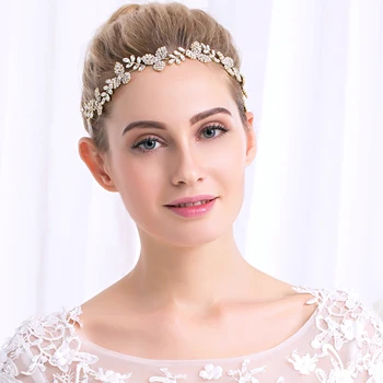 Miallo Engros Bryllup Kvinder Prinsesse Krone Hovedbøjle Mode Guld Krystal Efterlader Håret Smykker Tilbehør Hovedklæde