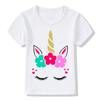 Søde Unicorn Face Design for Børn Sjove T-Shirt Baby Drenge Piger Harajuku Sommer Hvid T-shirt Børn Tegnefilm Tøj