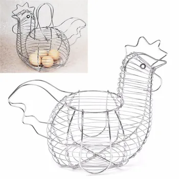 Kreative Høne Formet Kylling Æg Indehaveren Kurv Køkken Opbevaring Af Metal Wire Hjem Køkken Storage Rack Indretning