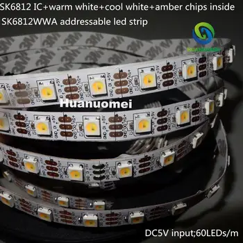 SK6812WWA(SK6812 IC+varm hvid+cool white+amber chips inde) led adresserbare strip;60leds/m;non-vandtæt;5m lang;dc 5 v indgang