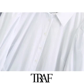 TRAF Kvinder Mode Med Sløjfe Bundet Plisserede Bluser Vintage Puff Ærmer-Knap-op Kvindelige Skjorter Blusas Smarte Toppe