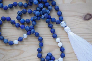 108 Mala Perle Halskæde Lapis Lazuli Og Howlite Mala Halskæde Bøn Halskæder Kvast Halskæder Yoga Mala meditation Perler