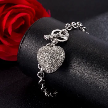 Nye piger sølv smykker 925 sterling sølv armbånd med hjerte vedhæng design massivt sølv armbånd lady ' s fødselsdagsgave bijoux