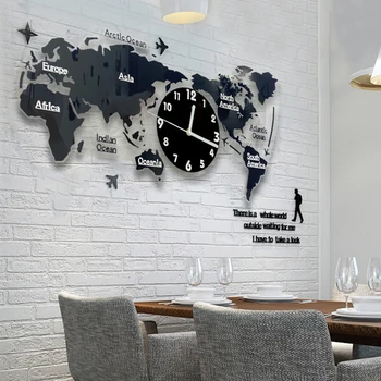 Akryl vægure Slå 3D-DIY-Ure Hjem wallsticker verdenskort Lysende Dekorativt Ur til hjemmekontoret