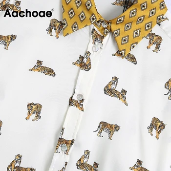 Aachoae 2021 Mode Patchwork Dyre Print Skjorte Bluse Kvinder Turn Down Krave Løs Shirts, Langærmet Vintage Tunika Toppe