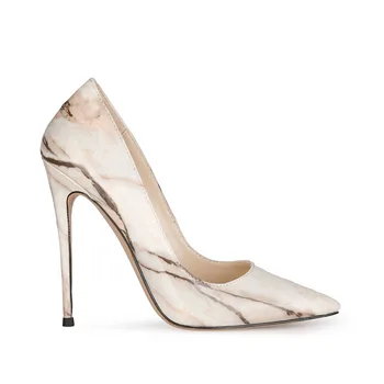 Mode retro sten mønster kvinder hvid enkelt sko super høj hæl lavvandede munden patent læder høje hæle 46/47 stor størrelse