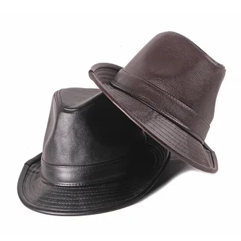 Wuaumx Efterår og Vinter Jazz Caps Mænd Vintage Top Fedoras Hat For Mandlige PU Læder Panama Hat Ældre Solid Bowler Hatte Engros