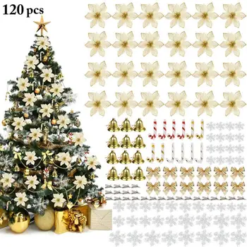 2021 NYE 120 Pc ' Jul Blomst Sæt Christmas Tree Dekoration Vedhæng Nye Produkt Plastik Blomst Simulering Blomst