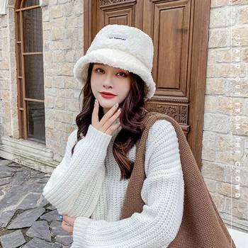 Kvinders hat efteråret og vinteren koreanske vilde broderi brev plys bassin hat til at holde varmen Japansk enkelt lam uld fiskeren hat