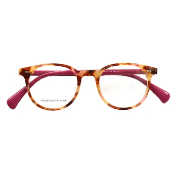 Kvinder Vintage Briller til Mænd Rundt brillestel fremstillet i hånden Mode Skildpadde Rx Leopard Print Pink Rød Mønster Briller