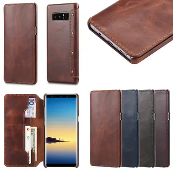 Ægte Ko Læder Tegnebog taske Til Samsung Galaxy Note 9 Note9 Retro Ægte Læder Flip Cover til Samsung Galaxy Note 8 Note8