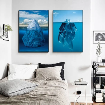 Moderne Blå toppen af Isbjerget Lærred Maleri Plakat og Print til stuen Havet Væg Kunst, Billeder, Soveværelse Dekoration Hjem