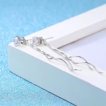 925 sterling sølv mode skinnende krystal kvindelige dråbe øreringe kvinder smykker engros bryllup gave drop shipping