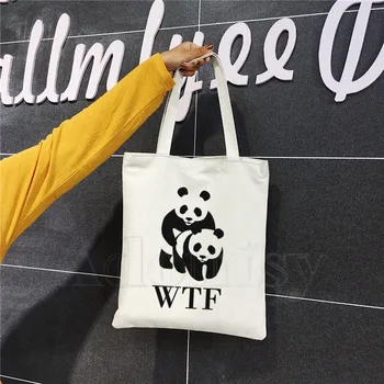 WWF God WTF Panda Komedie Grafisk Lærred skuldertaske Kvindelige Harajuku Sjove Stor kapacitet Øko Miljø-Shopper Taske
