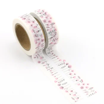 Nye 10stk/set 15MM*10M pink blomst Dekorative Washi Tape Papir DIY Scrapbooking Tape 10m Skolens Kontor Levering