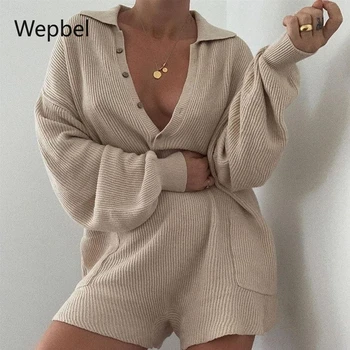 WEPBEL Kvinder Sweater Jumpsuits Langærmet Sweater Casual Hjem Løs Jumpsuits Mode Afslappet Strikket Romper