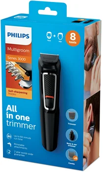 Philips, MG3730/15, skæg og hår trimmer, 8-i-1, næse og Øre tilbehør, ansigt Clippers, og hoved, 60 minutter