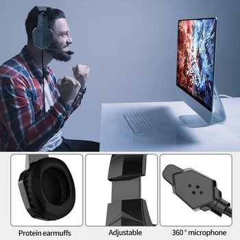 Gaming Hovedtelefoner Med Mikrofon 360 Rotation Headset Chokerende Lyd Musik Bas Headset Til PC, Mobiltelefon, Tablet PS4 Skifte