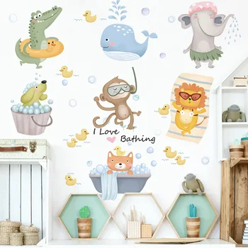 Tegnefilm Søde Dyr Wall Stickers til Børn værelser, Badeværelse Tile Wall Decor Vandtæt Vinyl DIY vægoverføringsbilleder Kunst Vægmaleri Home Decor