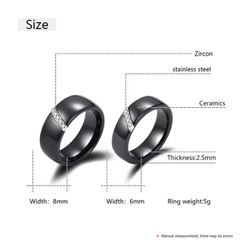 Unikke 6/8MM Krystal, Keramik Ring For Kvinder Cubic Zirconia Sten Hvid Sort Glat Overflade Keramiske Bryllup Engagement Ring Gave