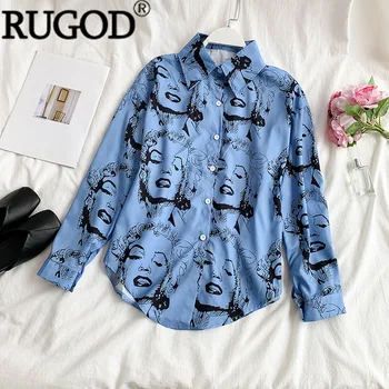 RUGOD Nye Mode Marilyn Monroe Printet Bluse Kvinder Casual Enkelt Breasted Shirt Kvinder Blusa 2019 Kontor Dame Shirt Kimono