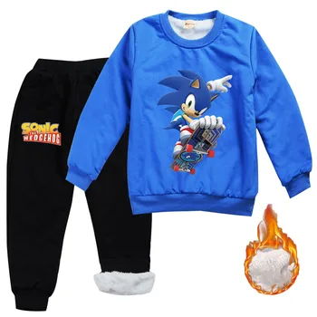 Vinteren Anime-Sonic The Hedgehog Tøj Sæt Kid Tyk Velour Sweatshirt Sport, Der Passer Toddler Dreng, Pige Tøj Træningsdragt Børne Tøj