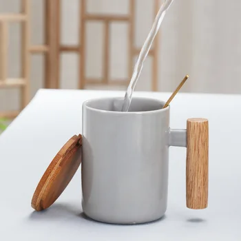 Keramiske krus Krus skabende kunst vand kop kaffe kop træ-håndtag keramisk kop brugerdefinerede logo gaveæske kop kaffe